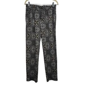 New Directions Petite PM Black White Geometric Diamond Print Straight Leg Pants